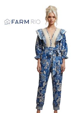 NWT FARM Rio Full of Flowers Ruffled Jumpsuit - Size Small